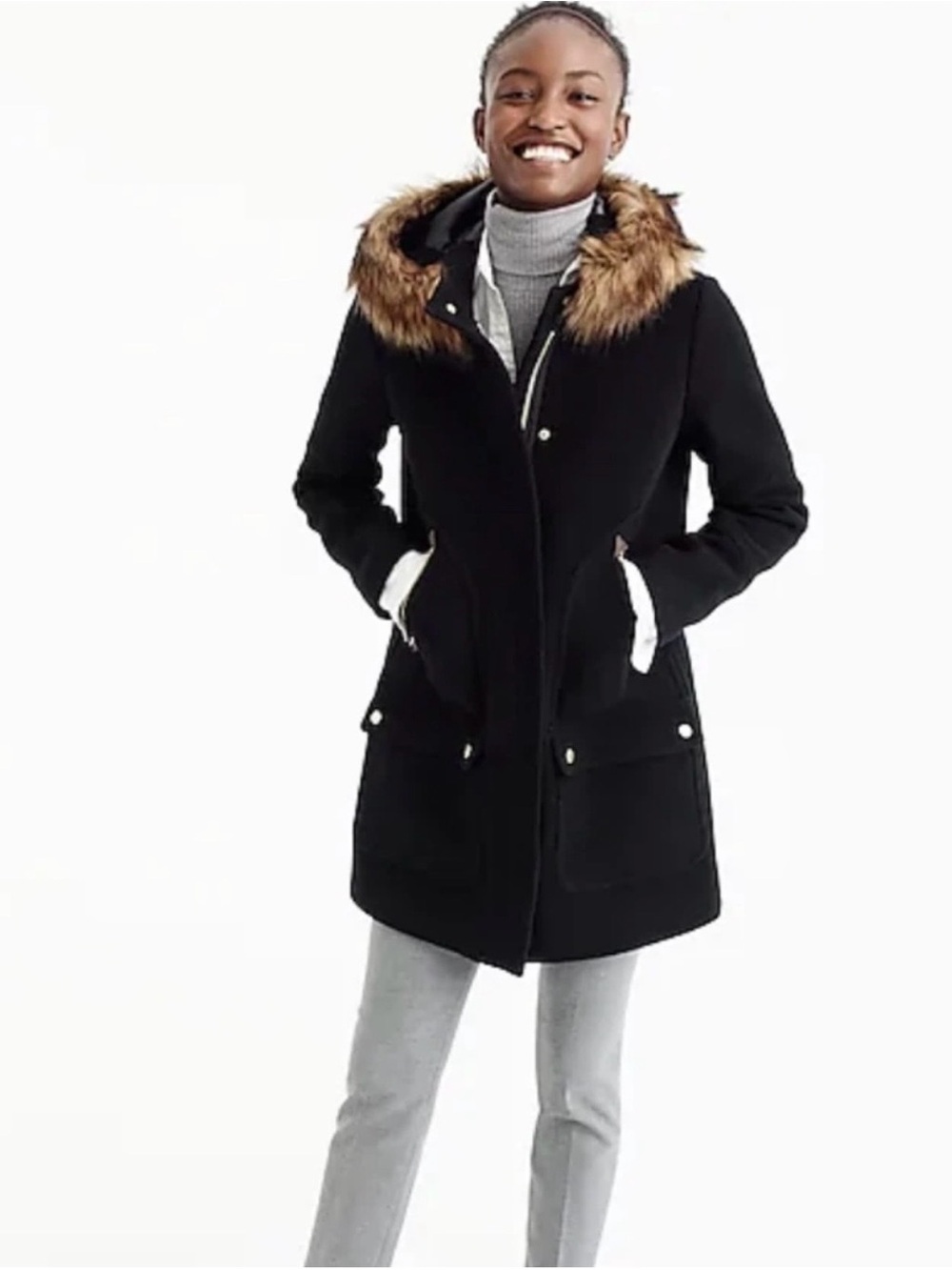 J. Crew Black Parka with Faux Fur Trim - Picture 2 of 3